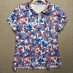 Jack Smith Womens Golf Athletic Shirt S Red Blue Floral Abstract Stretch‎ Casual
